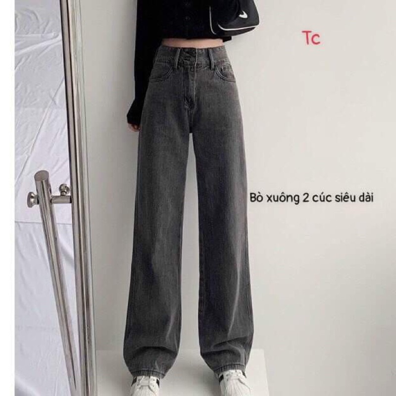 Quần bò 2 cúc cạp cao ống rộng