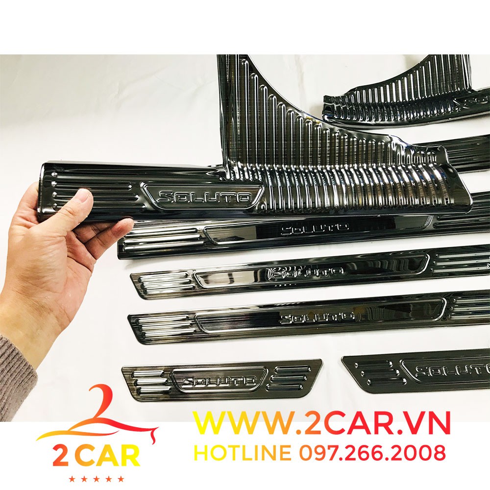 Ốp Bậc Cửa, nẹp bước chân Trong Ngoài Xe Kia Soluto 2019- 2020- 2021- 2022- 2023, chất liệu Titan