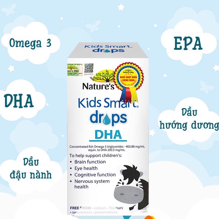 DHA Nature's Way [CHÍNH HÃNG] Kids Smart Drops DHA Dạng Giọt Giúp Tăng IQ, Phát Triển Não Bộ Cho Bé - 20ml