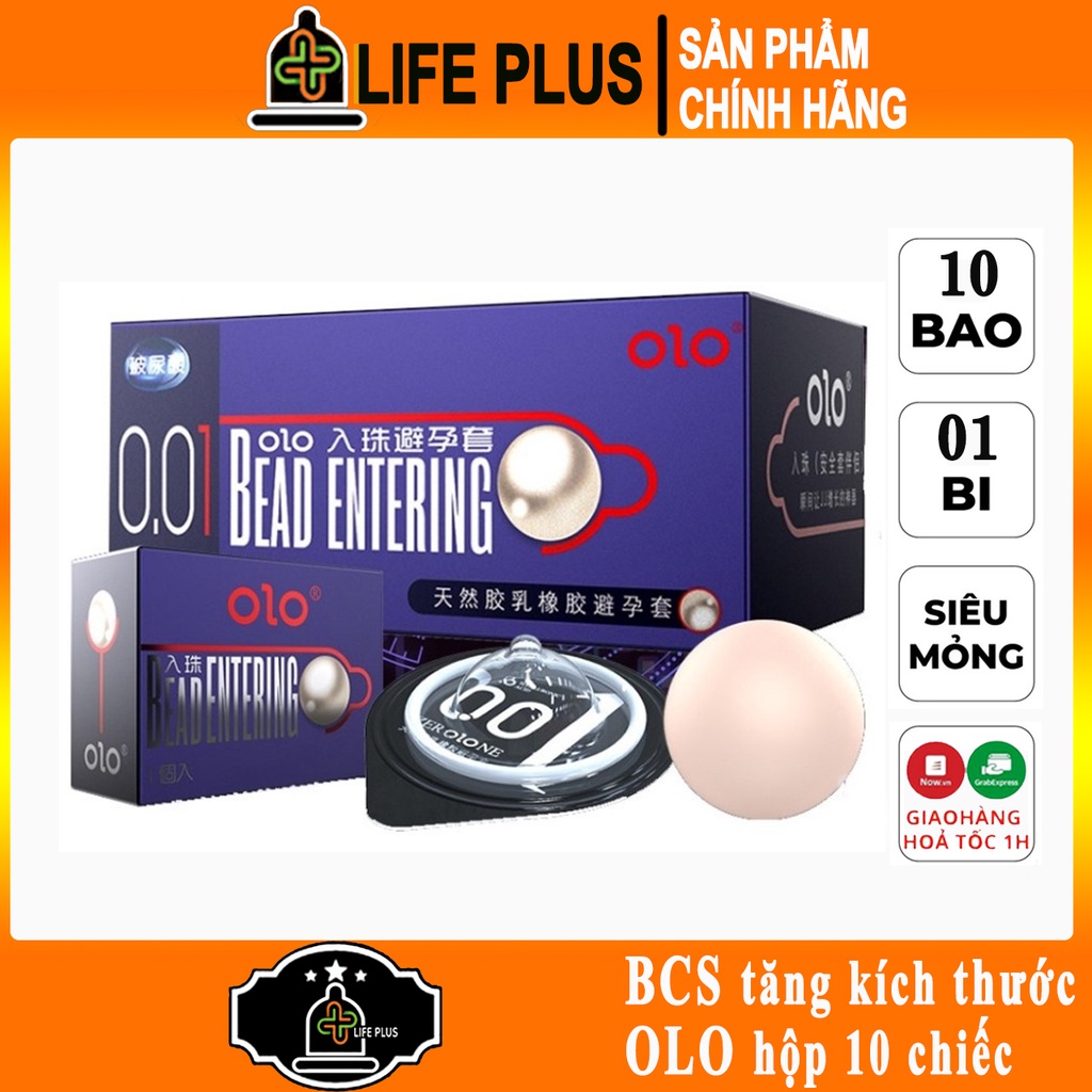 Bao Cao Su Siêu Mỏng OLO Bead Entering Tăng 3cm Tích Thước, Nhiều Gel  Hộp 10 bcs - Tặng Bao Cao Su LP01-Life Plus Store