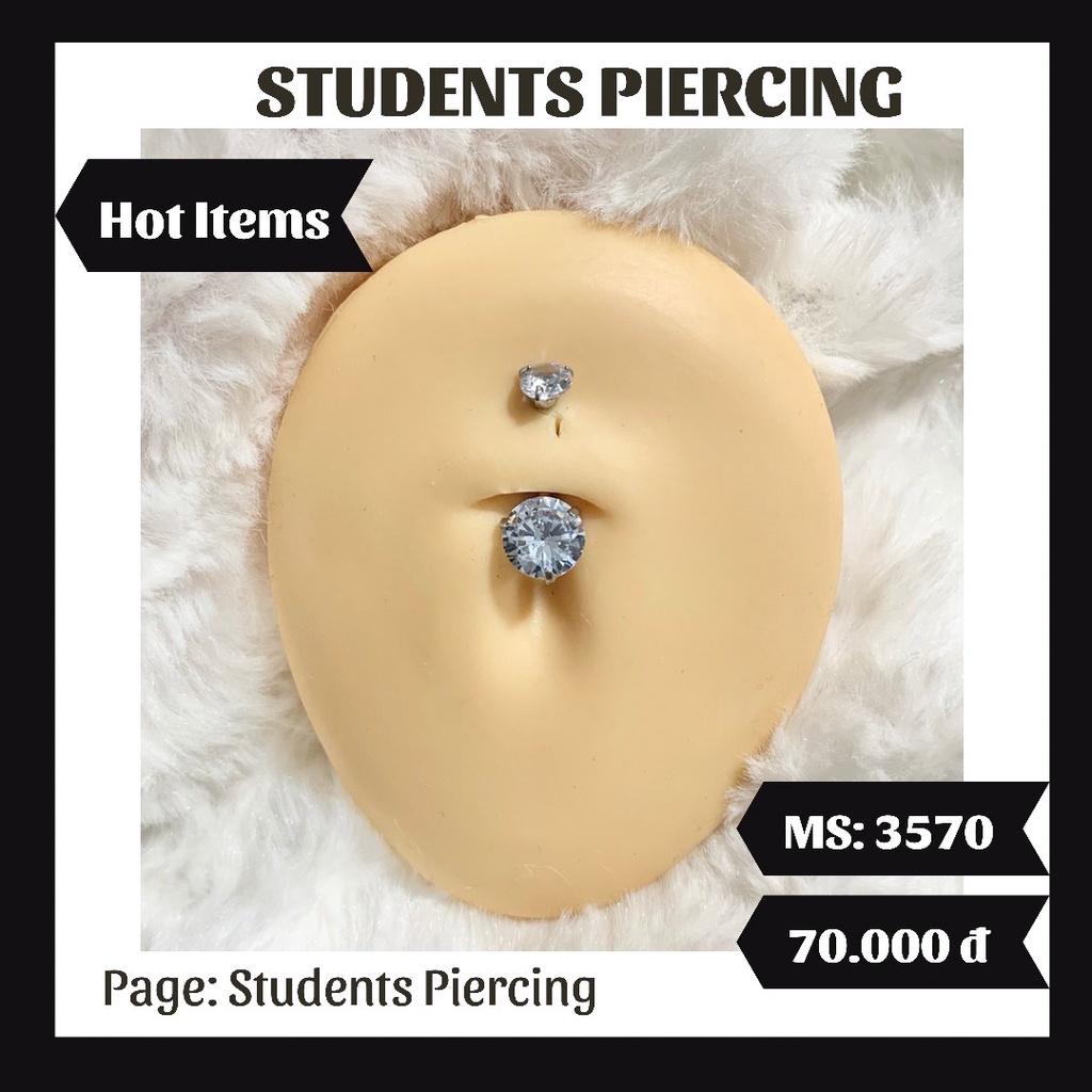 [Rẻ Vô Địch] Khuyên Rốn Đá Trấu Tròn Màu Bạc - Khuyên Thép 316L