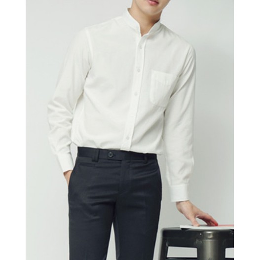 Áo sơ mi nam cổ tàu dài tay màu đen | BigBuy360 - bigbuy360.vn