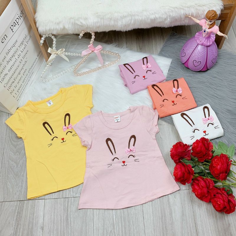 ÁO COTTON THÊU HÌNH NGHỘ NGHĨNH CHO BÉ GÁI SZ 8-18 KG.