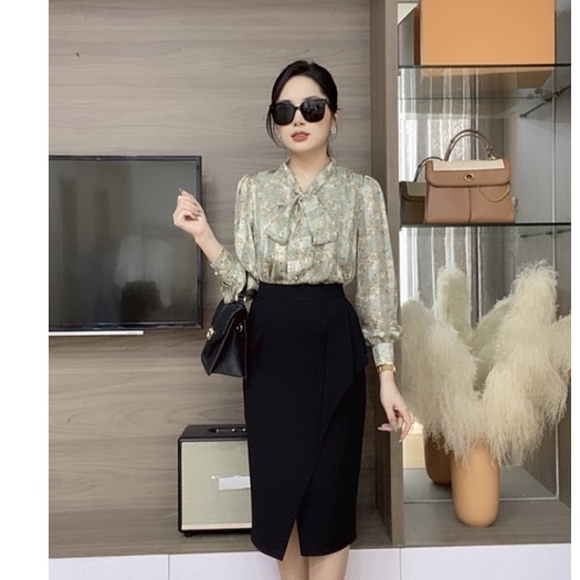 Áo sơ mi nữ dài tay nơ cổ họa tiết hoa nhí nữ tính ZYM'S HOUSE K1089, K1090