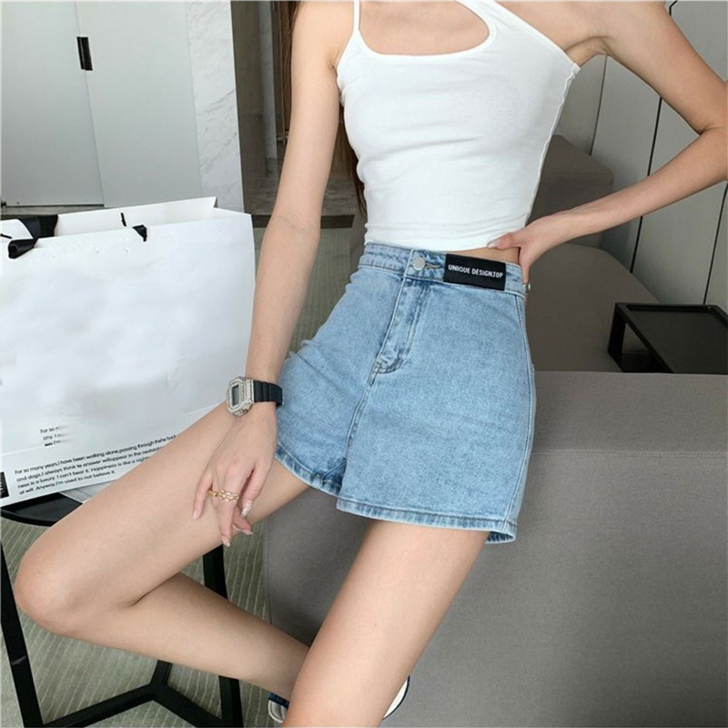 Quần Short Jean Chữ A Lưng Cao Màu Sắc Đơn Giản Cho Nữ
