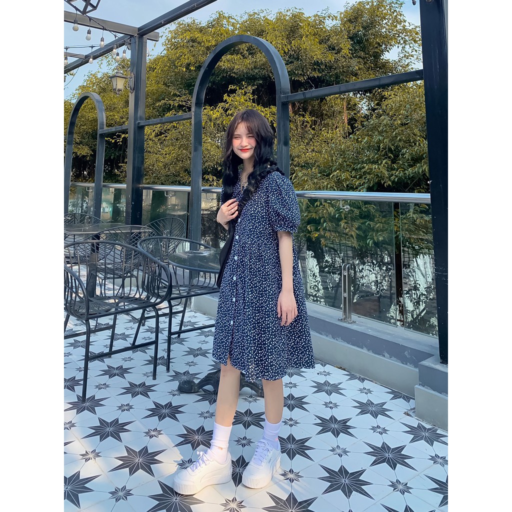 [Mã SKAMA06 giảm 8% tối đa 50K đơn 250K] VÁY BABYDOLL XANH NAVY CHẤM BI HOA NHÍ | BigBuy360 - bigbuy360.vn