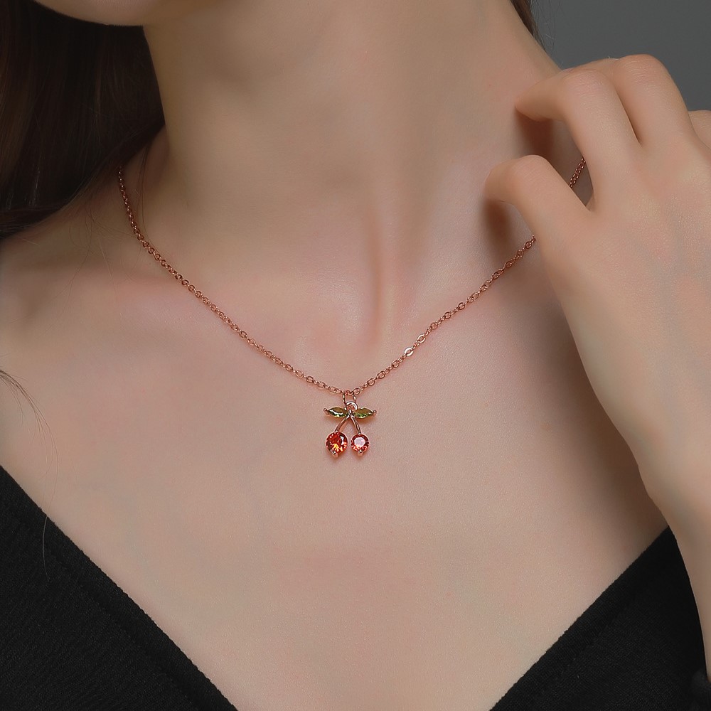 Dây chuyền đính kim cương giả nhỏ hình quả anh đào xinh xắn ngọt ngào