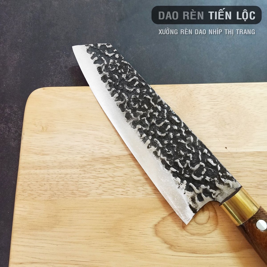 Dao Thái Lọc Thịt Mũi Vát Thép Nhíp Ô Tô Dập Vân 2 Mặt - Cán Cẩm Chỉ Khâu Đồng