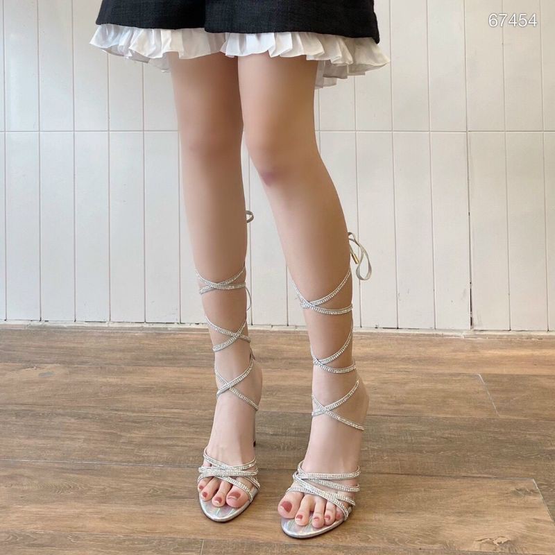 Giày cao gót sandal quai đá xoắn vòng chân