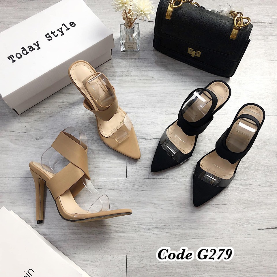 Sandal cao gót quai chéo sang trọng da mềm 11p  G279