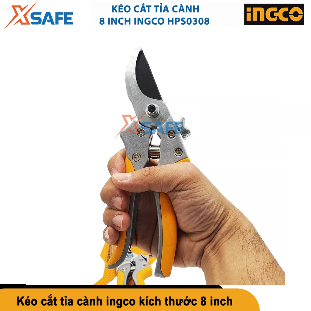 Kéo cắt cành cây 8.5''/220mm INGCO HPS0308, tay nhựa mềm TDR bên trên, lưỡi kéo chất lượng cao - [CHÍNH HÃNG][XSAFE]