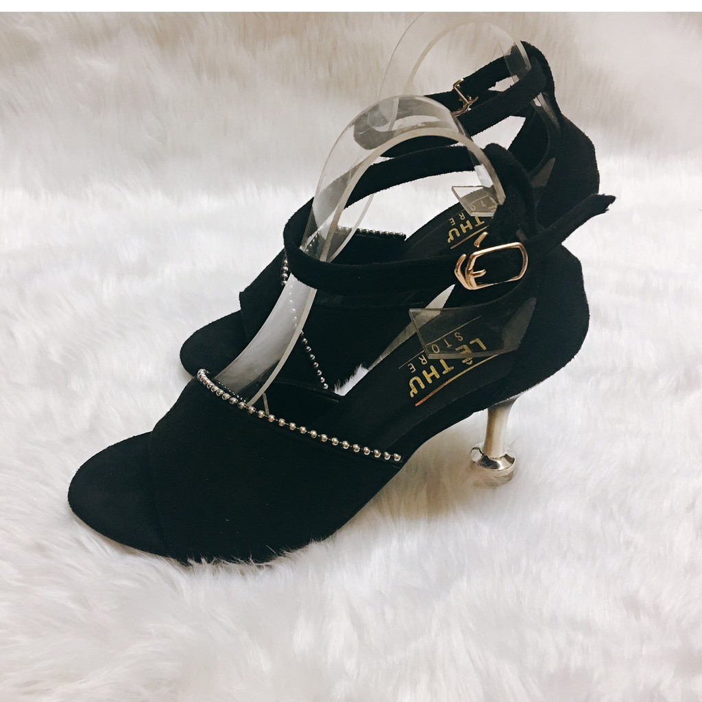 Giày cao gót 7 phân bản đen phối bi LT (SD065)