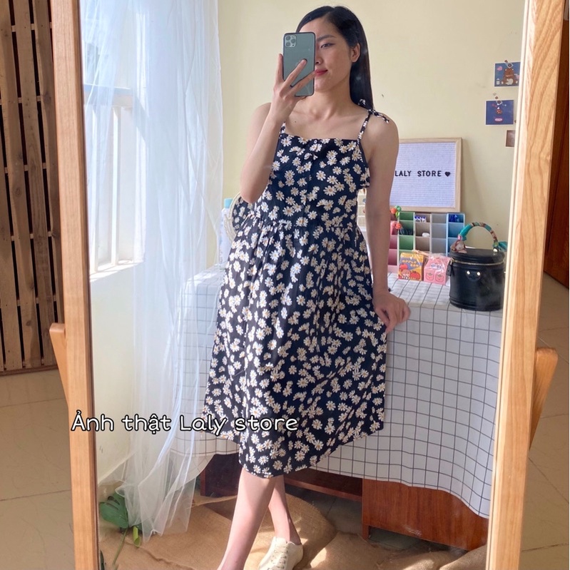 Váy hoa nhí 2 dây , đầm hoa vintage dáng dài LALY V02 | BigBuy360 - bigbuy360.vn