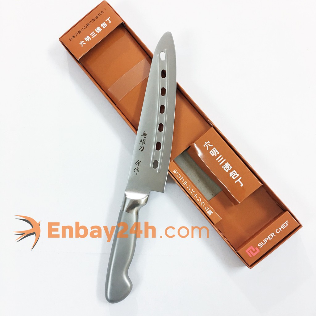 Dao Bếp Nhật Bản thái cắt thực phẩm có lỗ cán rỗng cao cấp Super Chef lưỡi 18.5cm Tiêu chuẩn Nhật Bản Dao-I