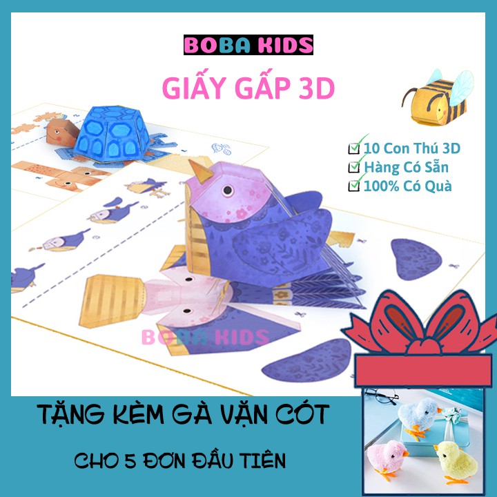 Giấy Gấp Mô Hình Động Vật 3D - Bộ cắp ghép khu rừng kì diệu 10 con thú cho bé