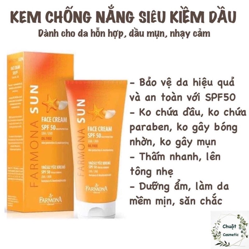 Kem chống nắng Farmona Sun Cho Da Nhạy Cảm, Nâng Tông Da Kiềm dầu 50ml