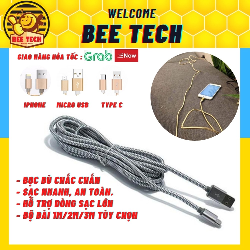 Cáp sạc nhanh bọc dù, dây sạc chống đứt gãy dài 1m, 2m, 3m chân iPhone/ micro Usb / Type C - Beetech