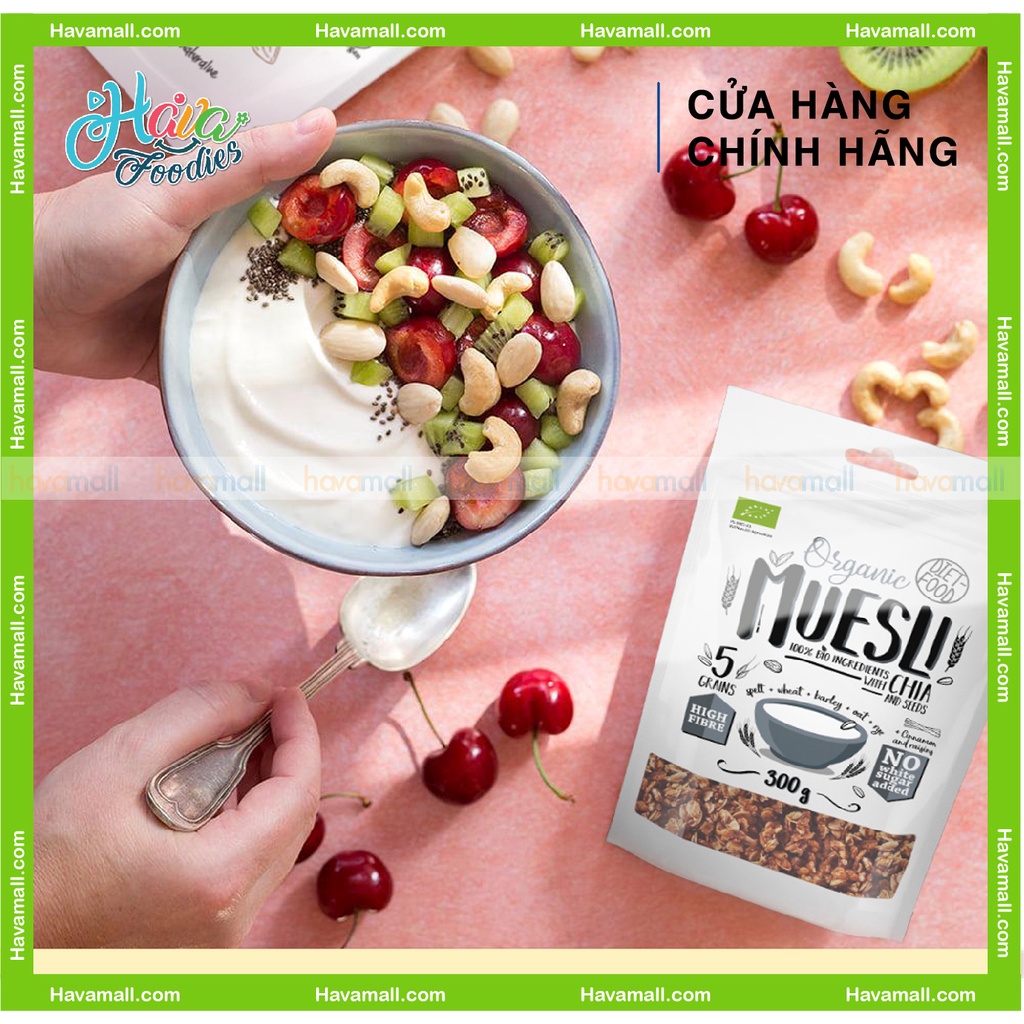 [HÀNG CHÍNH HÃNG] Ngũ Cốc Giòn Muesli Trái Cây Hạt Chia Hữu Cơ Diet Food 300gr