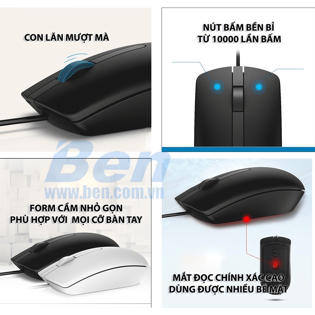 Chuột laptop máy tính có dây Dell MS116 S&amp;P (Black)