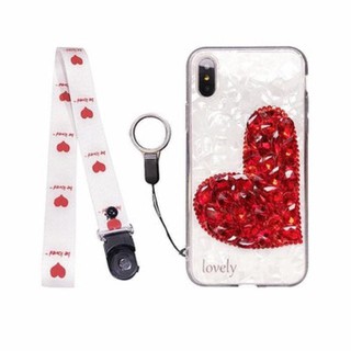 Ốp Lưng Thạch Anh Đính Đá Trái Tim iPhone 7Plus, 8Plus