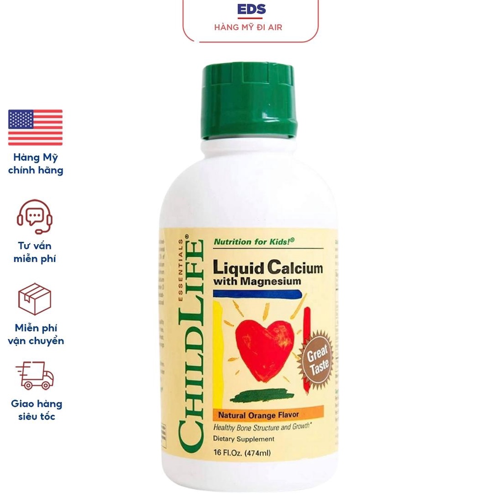 Siro cho trẻ date 6/2025 Child Life Liquid Calcium And Magnesium bổ sung canxi magiê và vitamin D -  EDS Hàng Mỹ