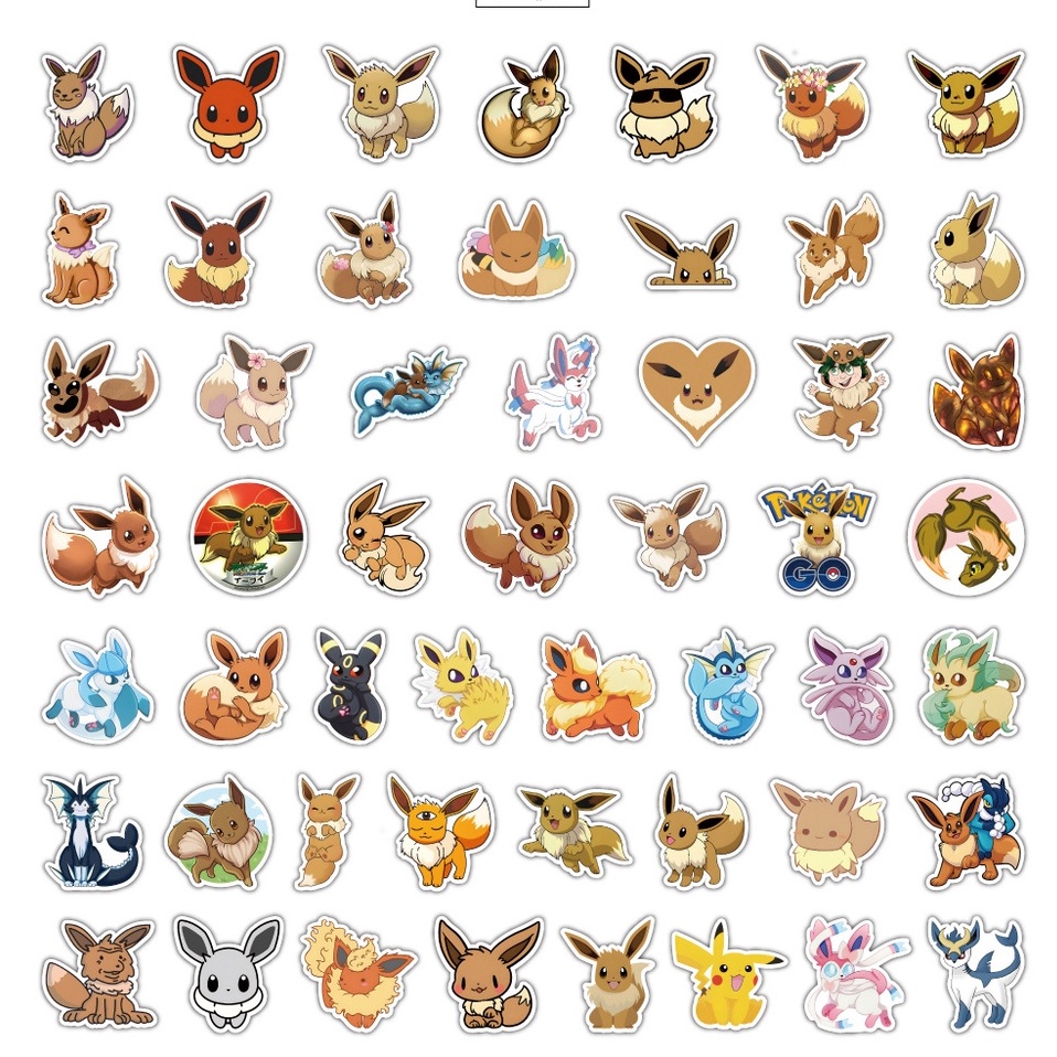 Bộ 50 Hình Dán Pokemon Đáng Yêu Dùng Trang Trí Ván Trượt, Laptop, Mũ Bảo Hiểm, Điện Thoại