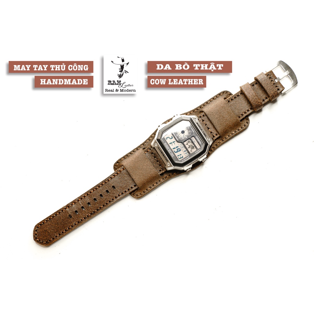 Dây đồng hồ da bò vintage kiểu quân đội RAM Leather B2 Vintage - tặng khóa chốt và cây thay dây