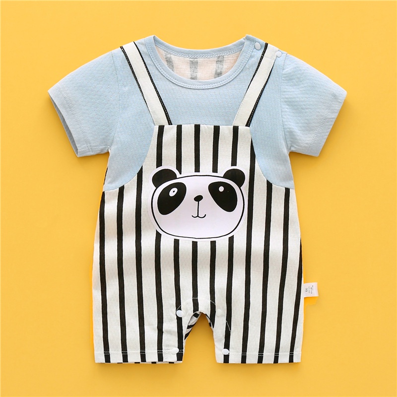 Bộ Áo Liền Quần Tay Ngắn Chất Liệu Cotton In Hình Gấu Trúc Hoạt Hình Dành Cho Bé Sơ Sinh 0-30 Tháng