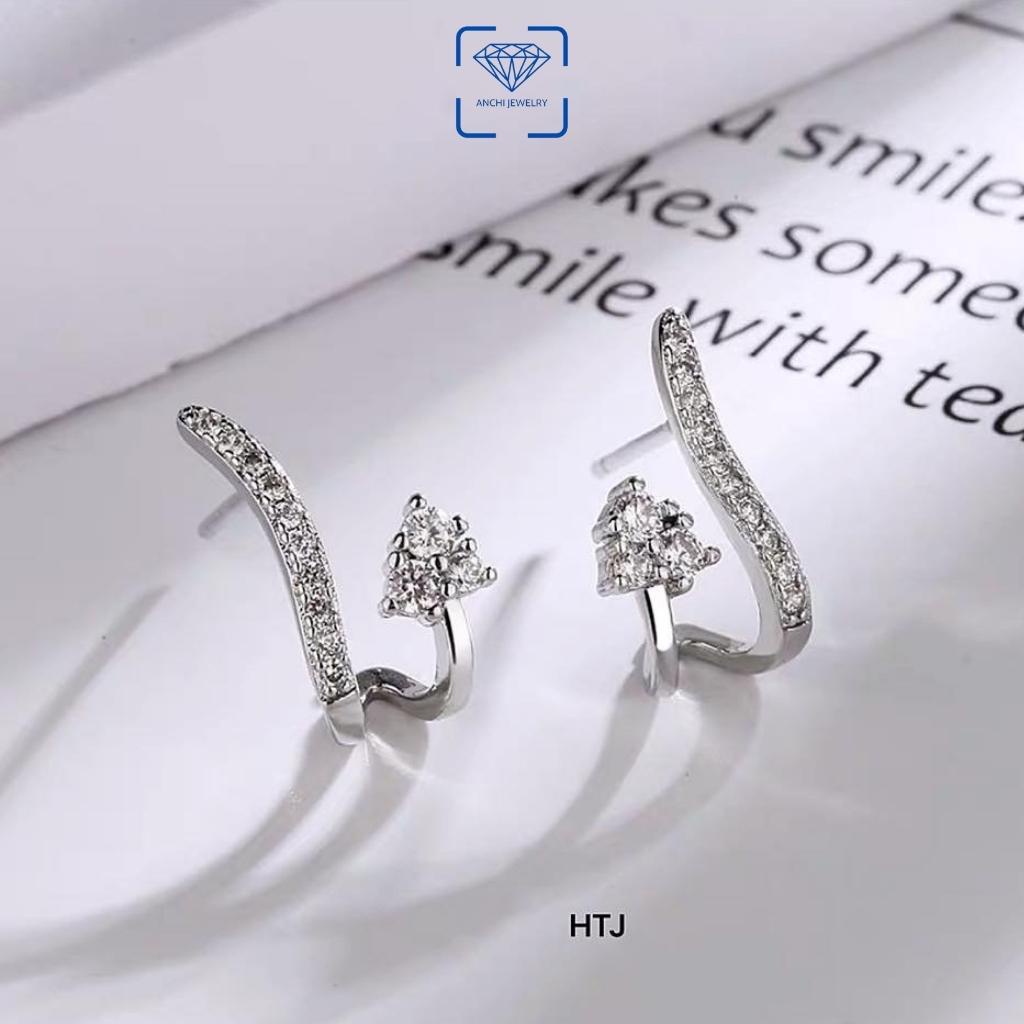 Bông tai nữ ôm vành đính đá, chuẩn bạc ta - Anchi jewelry