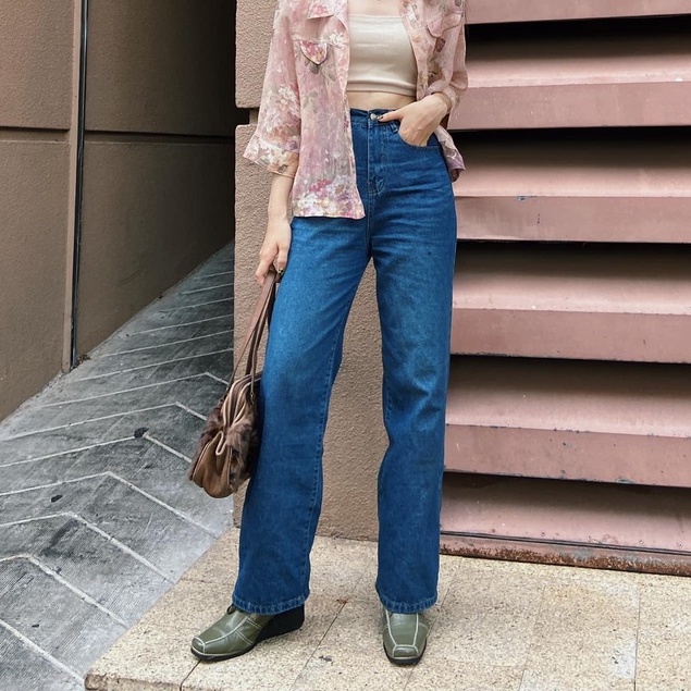 Quần jean nữ ống rộng phong cách Ulzzang School  - Quần jeans baggy suông