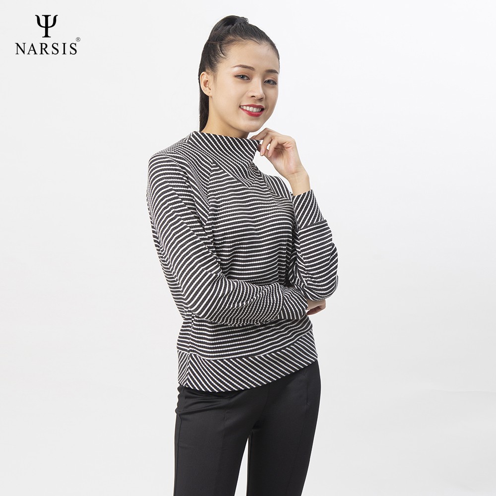 Áo thun nữ L0011 Narsis kẻ ghi chì trắng