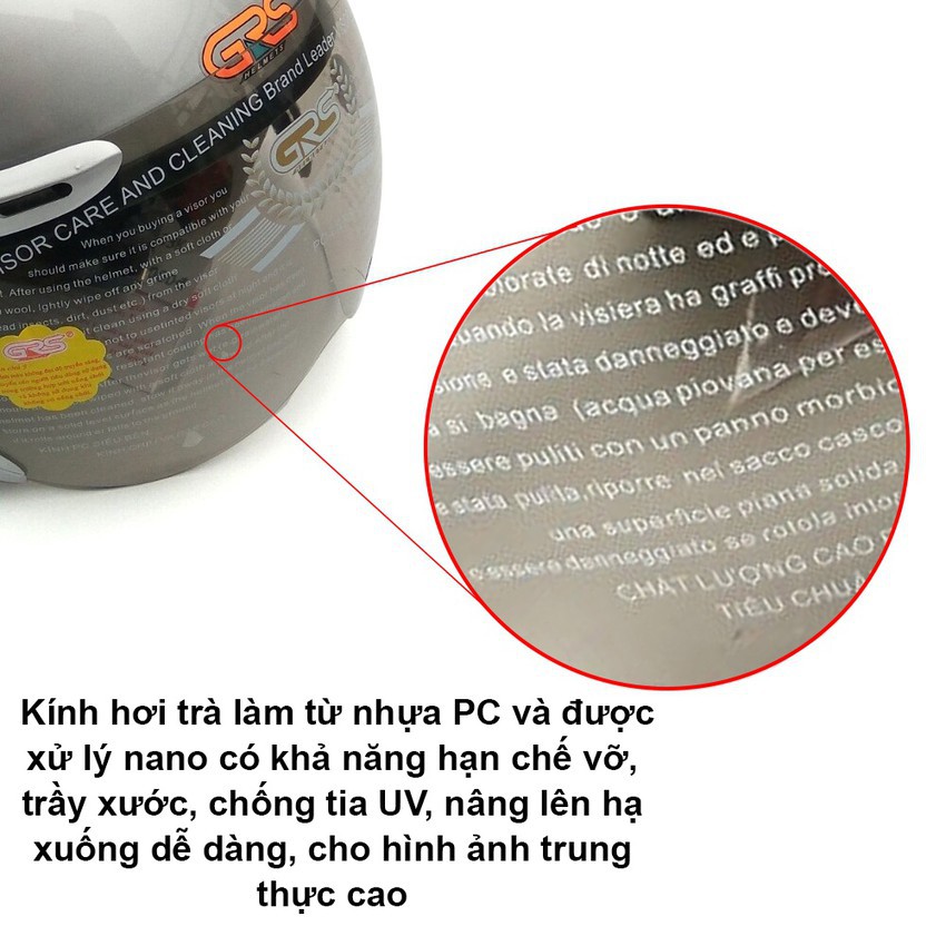 Mũ bảo hiểm nửa đầu có kính chính hãng GRS A33K, mẫu nón bảo hiểm phổ thông phù hợp cho cả nam và nữ vòng đầu trung bình