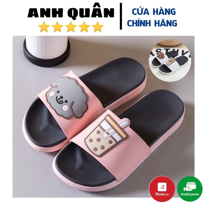 Dép quai ngang nữ unisex hình chú cún trà sữa dễ thương