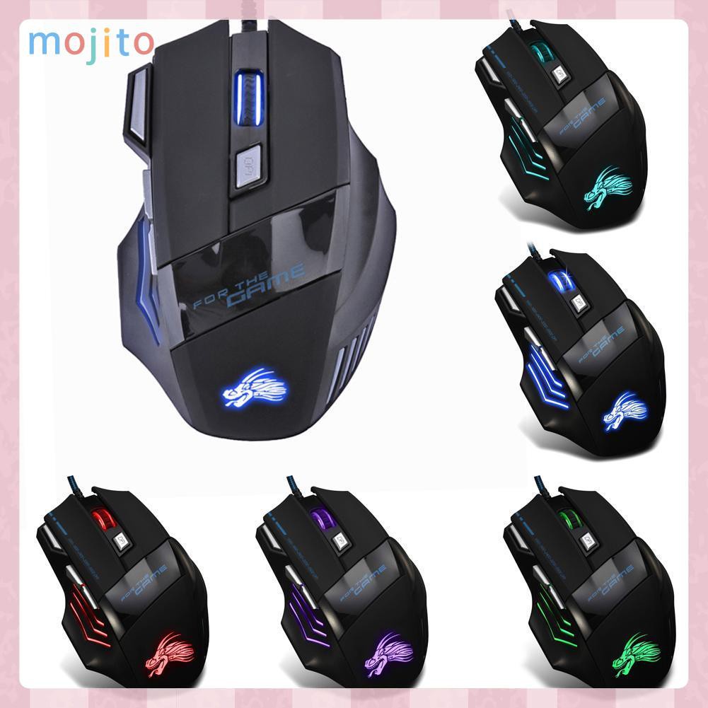 MOJITO 5500DPI LED Optical USB Wired Gaming Mouse 7 Buttons Gamer Computer Mice