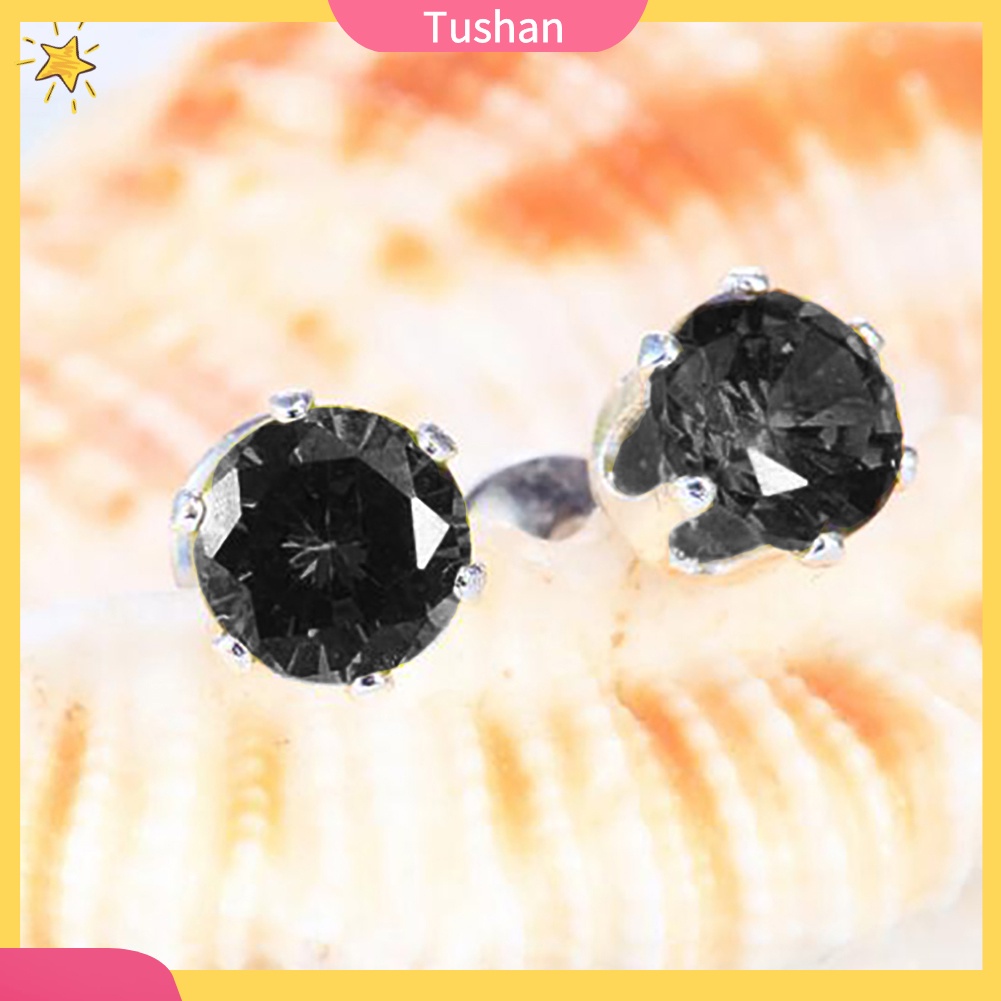 Bông tai đính hạt đá zircon tròn lấp lánh thời trang cho nam và nữ