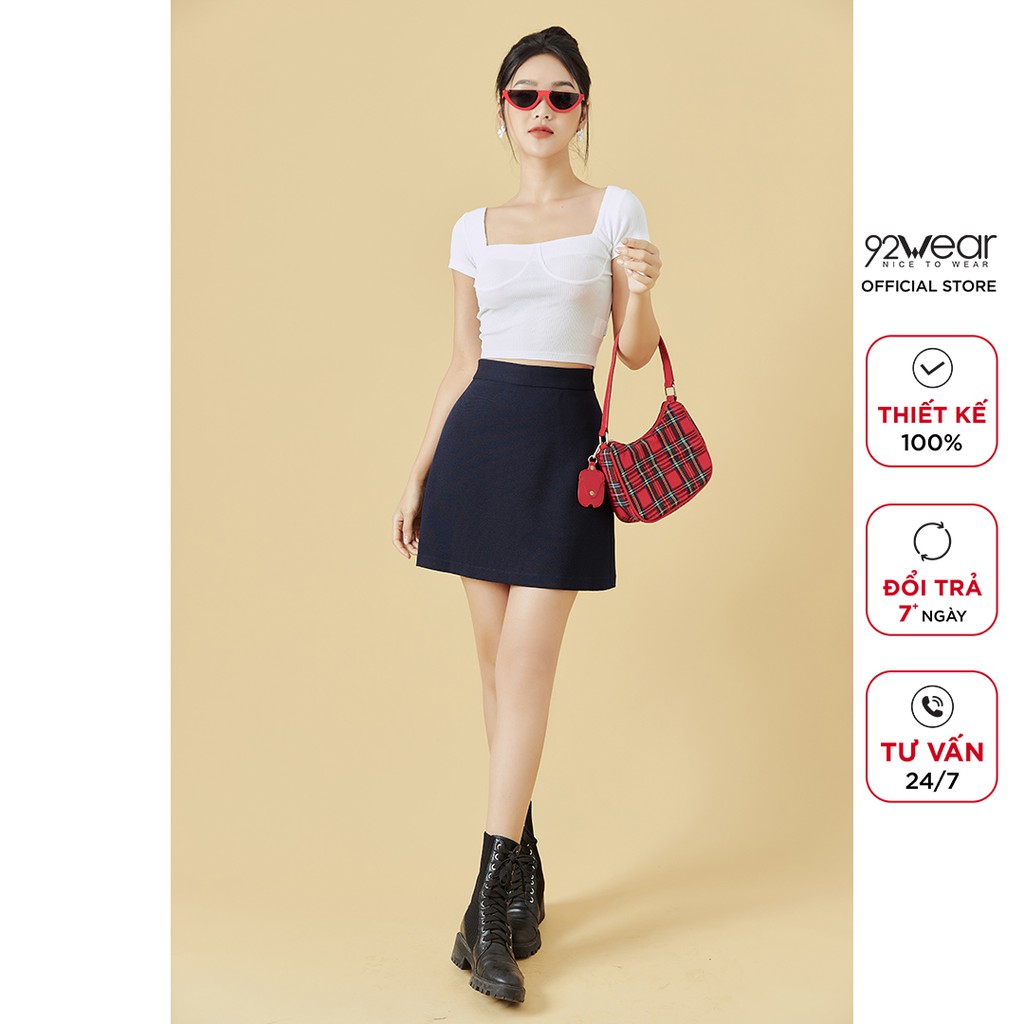 Áo phông nữ croptop ngắn tay 92WEAR chất thun tăm co giãn, thiết kế trẻ trung ATA2059