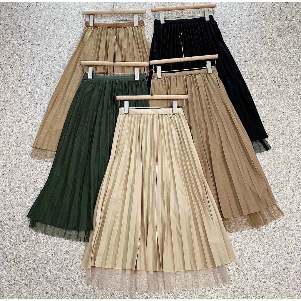 Chân Váy Xếp Ly Lưới Dài Mặc Được Hai Mặt - Kim Linh Shop