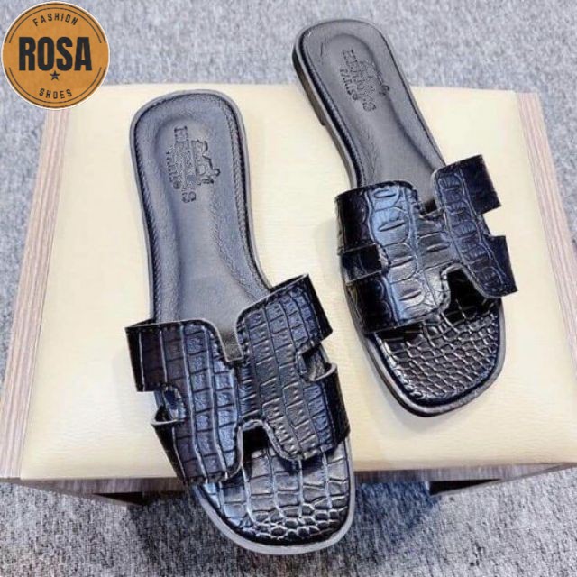 Dép lê  dép nữ chữ H da rắn siêu hot Mys Loviie.Corner Rosa Shoes