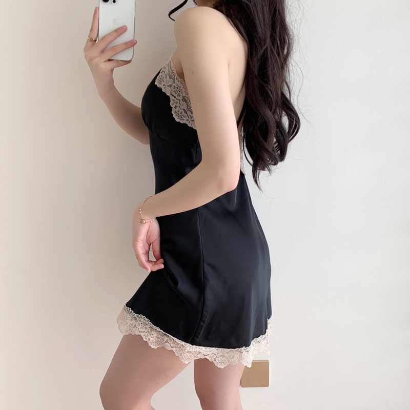 Đầm Ngủ Phối Ren Hở Lưng Gợi Cảm Thời Trang Mùa Hè Cho Nữ