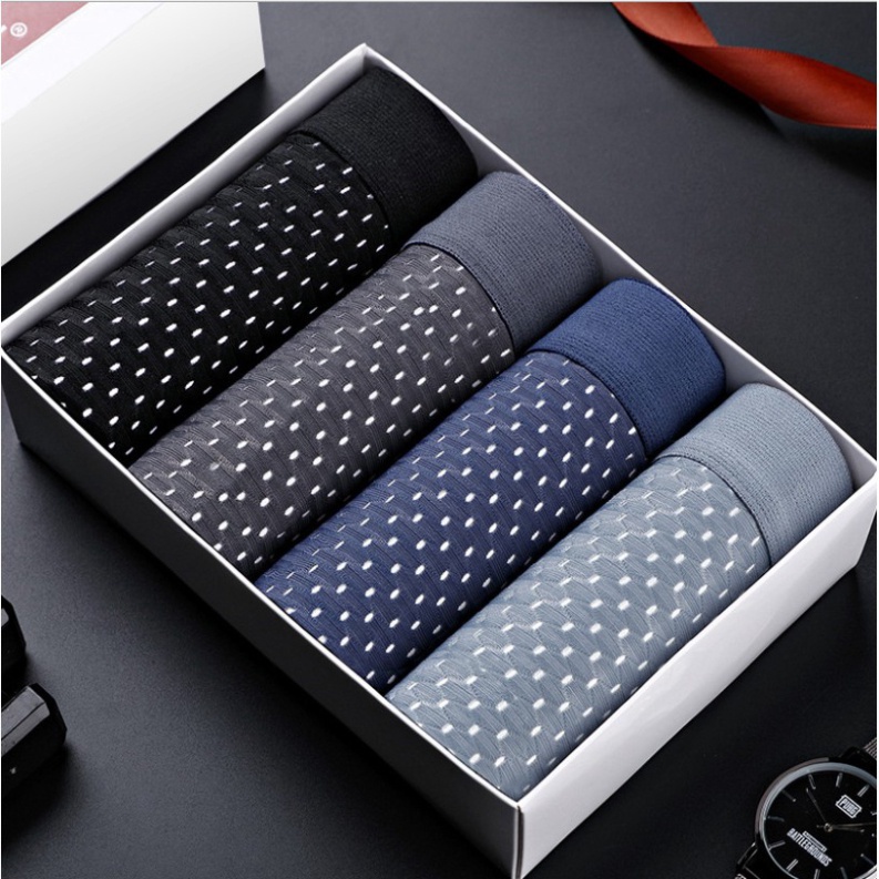 Quần lót nam thông hơi thoáng mát dạng lưới, quần boxer kháng khuẩn co dãn 4 chiều chất vải cotton Hộp 4 cái Angola
