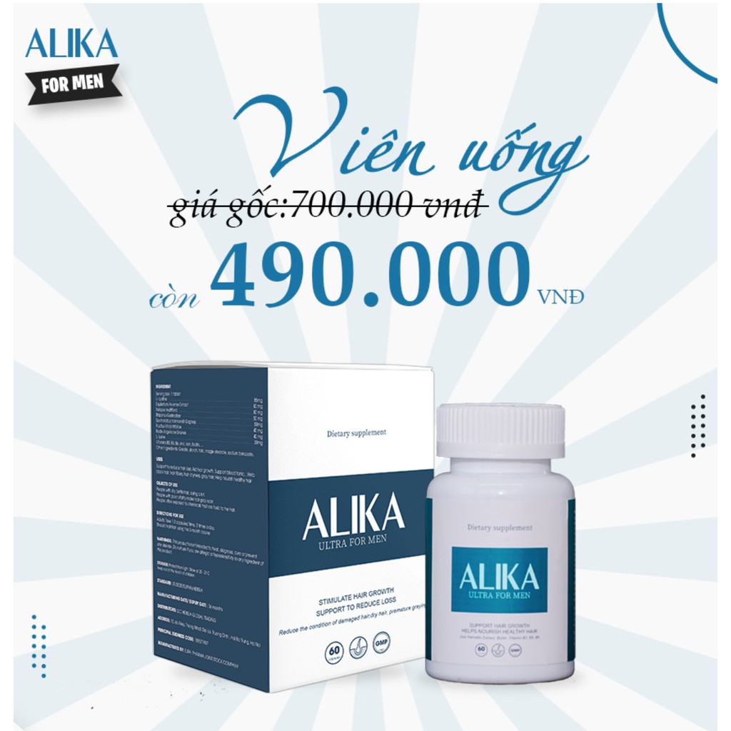 Viên uống Alika Ultra for men Giảm Rụng Tóc, Hỗ trợ Kích Thích Mọc Tóc và Hỗ Trợ Đen Tóc, hộp 60 viên | Thế Giới Skin Care