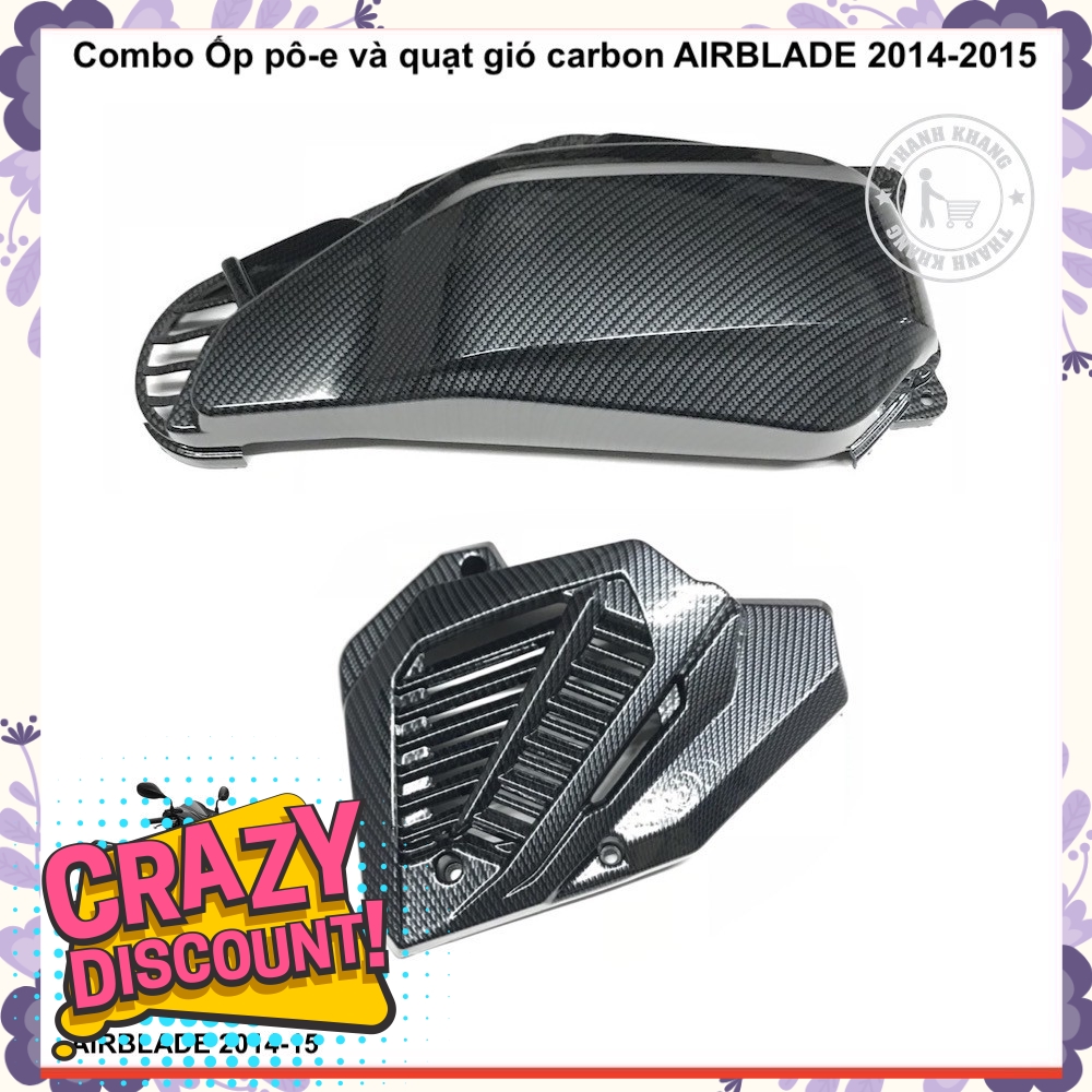 Combo ốp pô-e và quạt gió carbon AIRBLADE 2014-2015 nhưa xi đặt biệt thanh khang 006001207 006001358