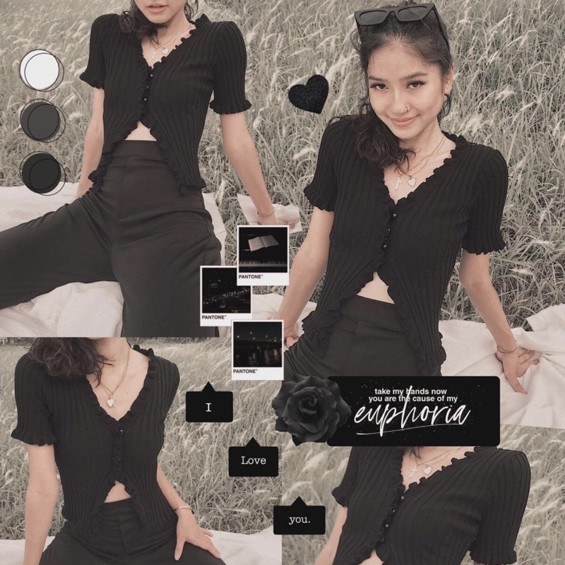 Áo croptop màu tím jennie nữ tay ngắn thun len