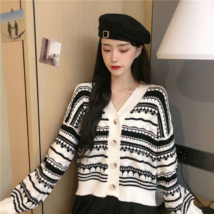 Áo Khoác Len cardigan Tay Dài Dáng Rộng Họa Tiết Kẻ Sọc Phong Cách Hàn Quốc Cổ Điển Thời Trang Cho Nữ NZ-MY-14