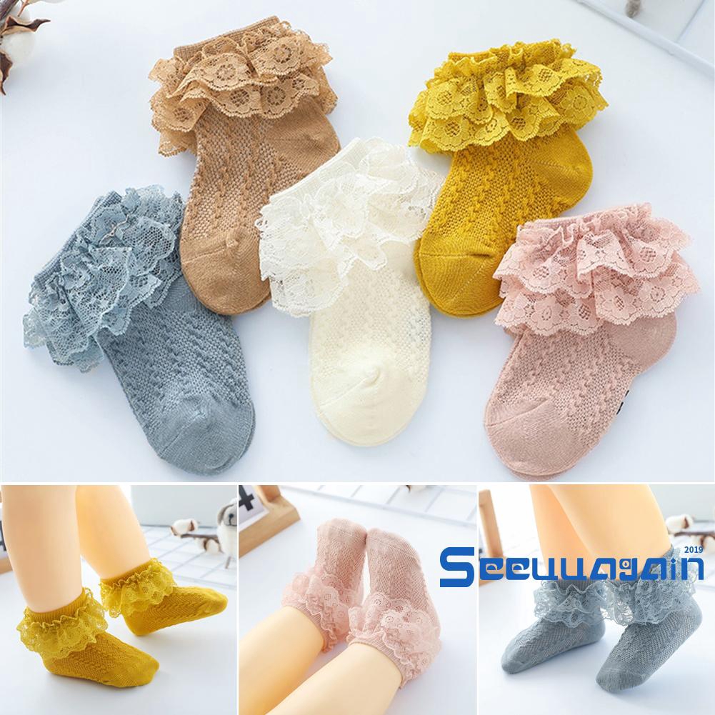 Vớ Cotton Phối Ren Thoáng Khí Cho Bé Gái