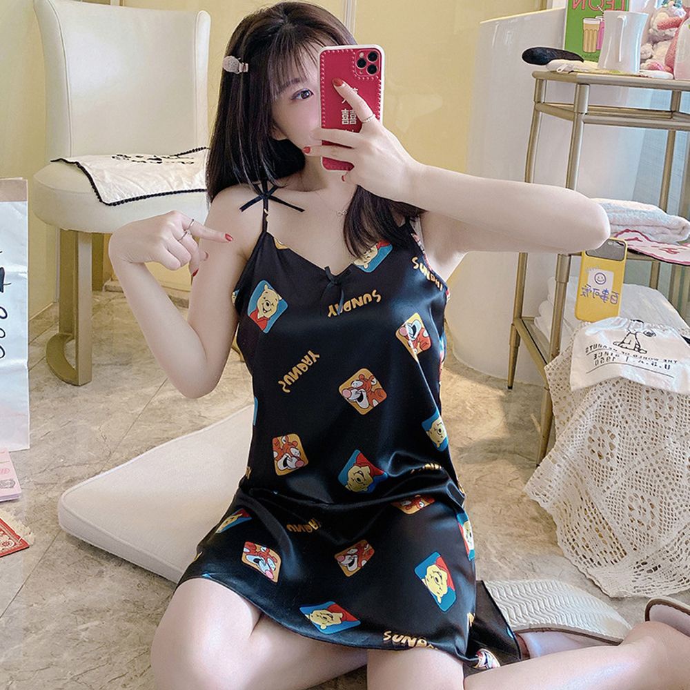 Đầm ngủ không tay mềm mại họa tiết bò sữa hoạt hình ngọt ngào gợi cảm cho nữ | BigBuy360 - bigbuy360.vn