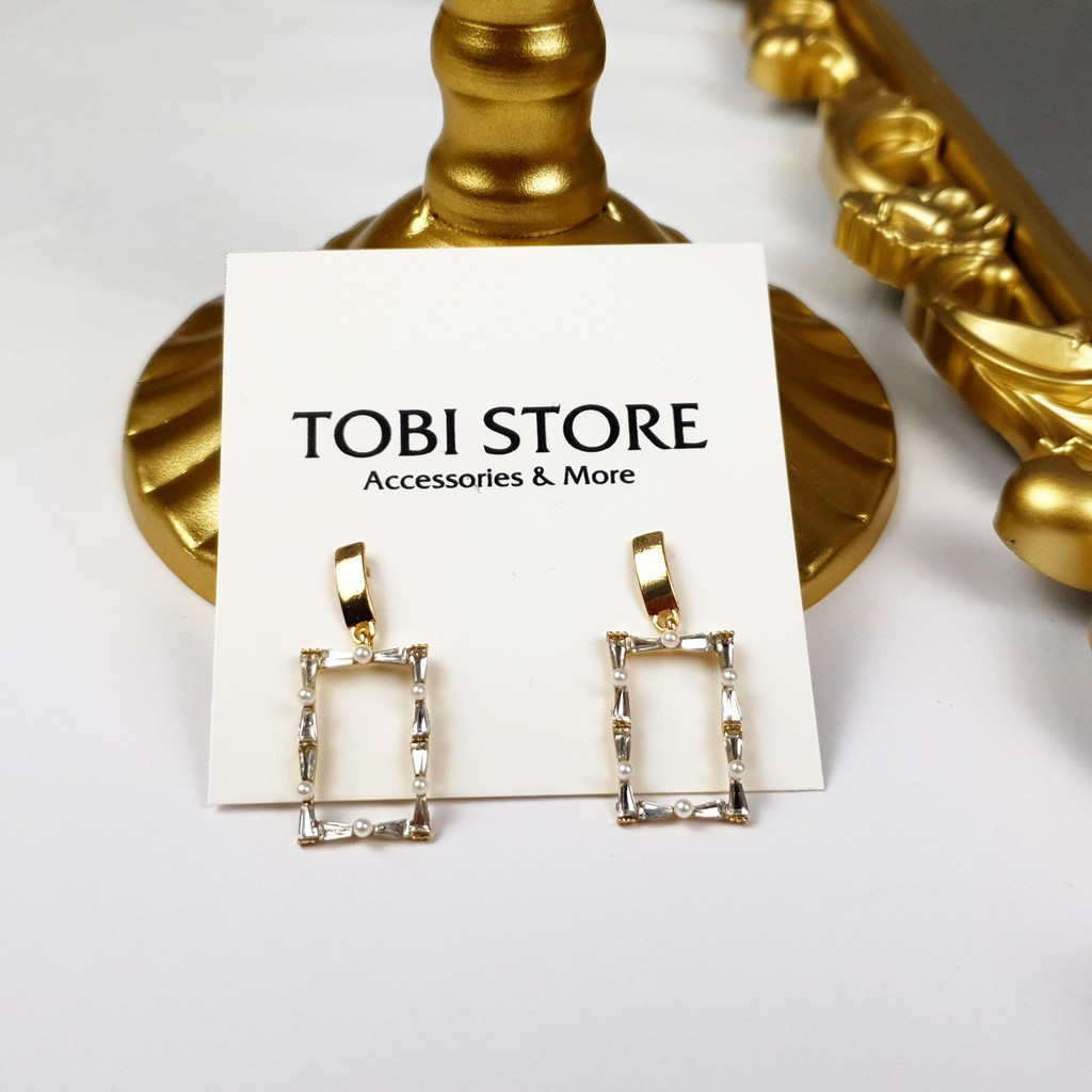 Khuyên tai nữ hình học dáng dài chữ nhật hoa văn cổ điển bông tai hoa tai nữ TB215 TOBI STORE