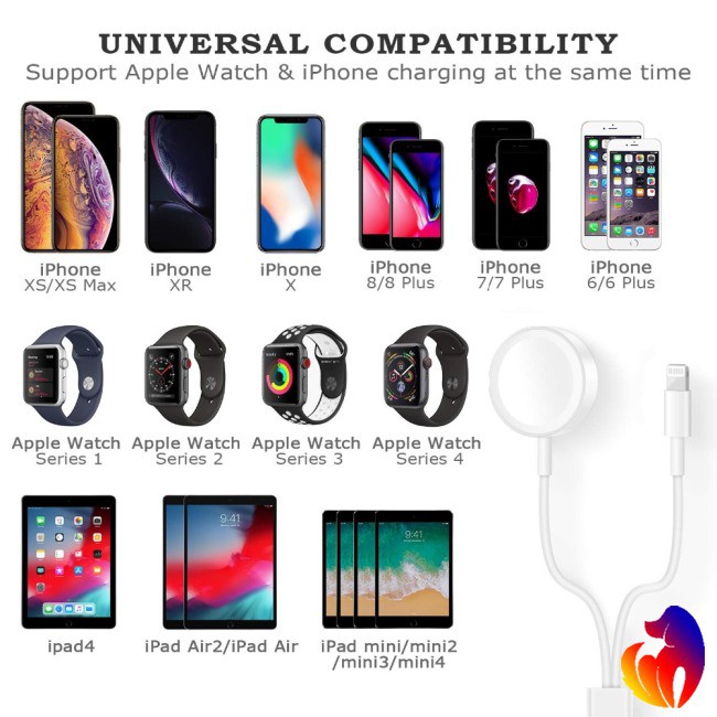 Blackhole 2 in 1 Wireless Charger for Apple Watch Series 4 USB Magnetic Charging Cable 3.3 feet/1meter for iPhone X Max