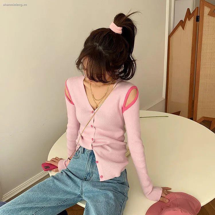 Áo khoác cardigan dệt kim cổ chữ v hở vai phong cách Hàn Quốc 2022 thời trang cho nữ