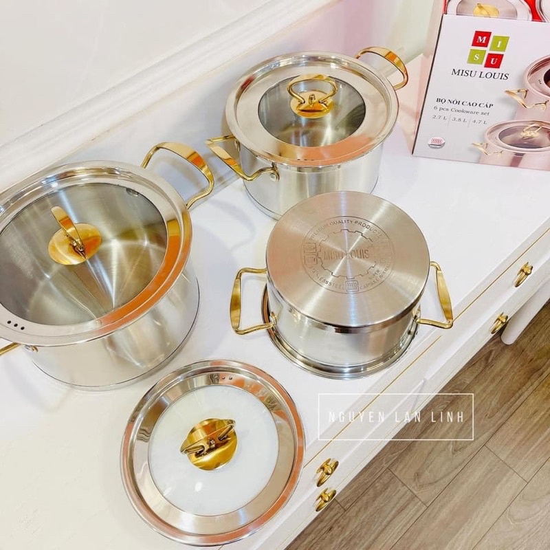 [Mã LIFEHLSALE1 giảm 10% đơn 150K] Bộ Nồi 3 Món Inox Cao Cấp MISU LOUIS Đáy Liền Nguyên Khối 3 Đáy, Sử Dụng Mọi Loại Bếp